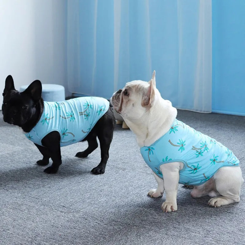 

Soft Puppy Vest Blue coconut tree pattern Dogs Clothes Pet Dog Summer leisure Clothes Casual Vests Pets Supplies S-3XL