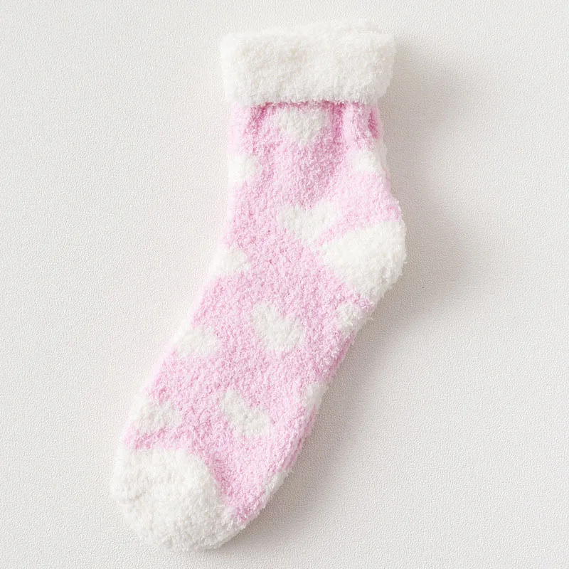 Карамельные теплые милые зимние повседневные женские носки с сердечками пушистые махровые теплые носки короткие милые хлопковые носки для женщин - Цвет: love pink