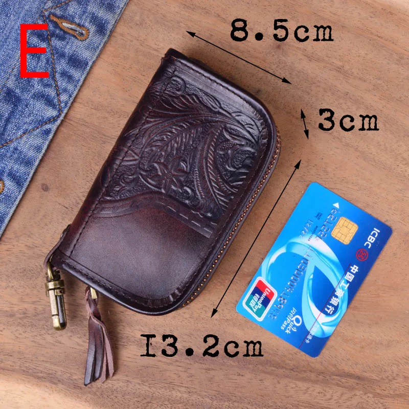 EUMOAN кошелек для ключей из натуральной кожи для мужчин и женщин, короткий винтажный ручной работы на молнии, автомобильный держатель для карт, кошелек для монет, органайзер, ключница - Цвет: Deep Brown