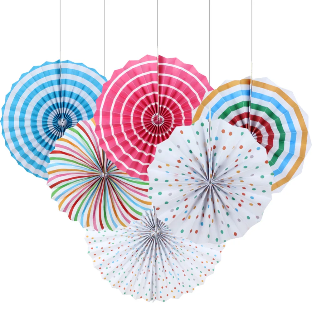 6pcs/set Rainbow Polka Dot Pleated Paper Fan Paper...