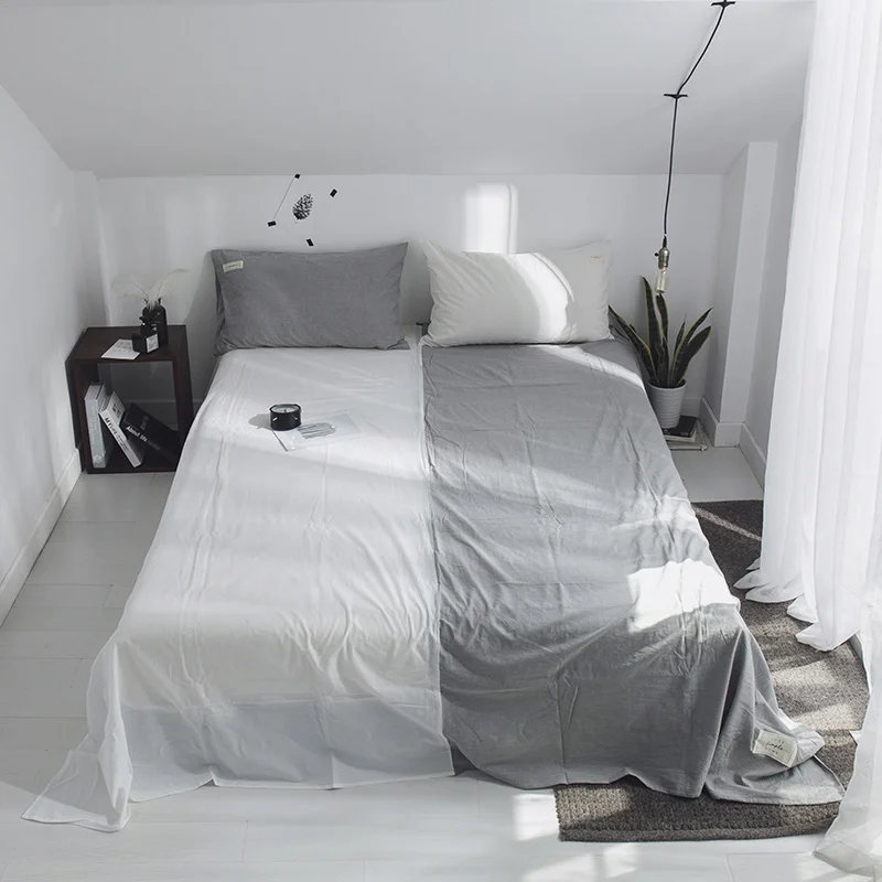 

White Color Stitching Pattern Cotton Bedding Sheet 3Pcs Bed Sheet Set For Queen Bed Letter Printed Flat Sheet With Pillowcase