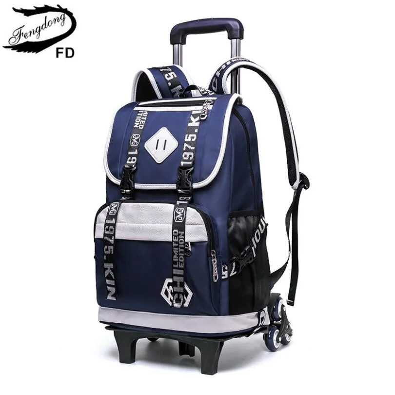 

FengDong kids waterproof detachable rolling backpack children school bags child trolly bag on wheels school backpacks for boys