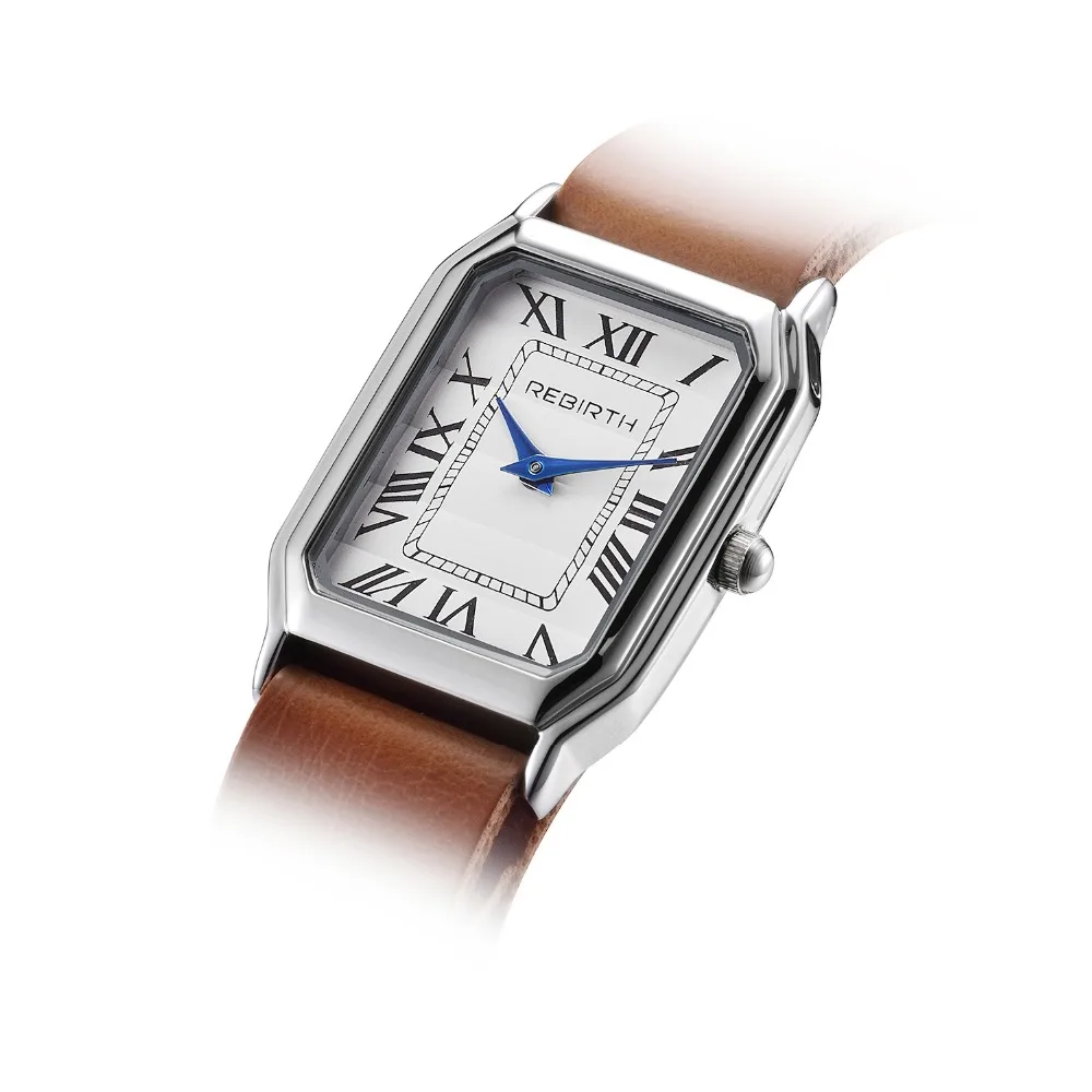 Women REBIRTH Classic Square Shape Figure Leather Strap Wristwatches