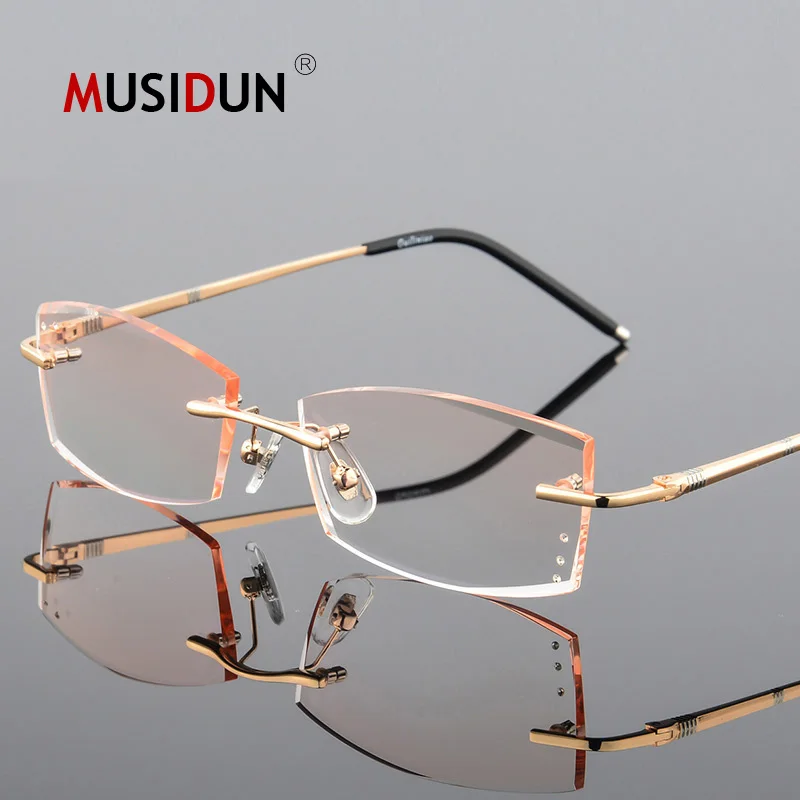 Алмазов отделан резки Титан очки без оправы человек Для женщин люксовый бренд оптически очки для чтения рецепт Q115
