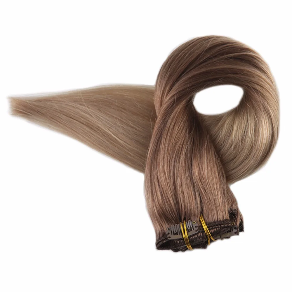 

Full Shine Blond Ombre Clip In Human Hair Extensions Color 12 Fading To 24 7Pcs 100g 100% human hair machine made remy