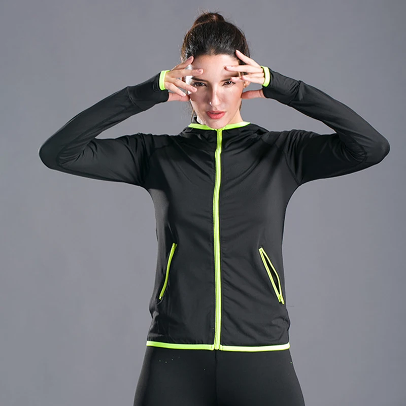 Женская спортивная куртка с капюшоном для бега, женская кофта для бега, спортивная куртка для девушек, куртка на молнии для йоги, Спортивная кофта