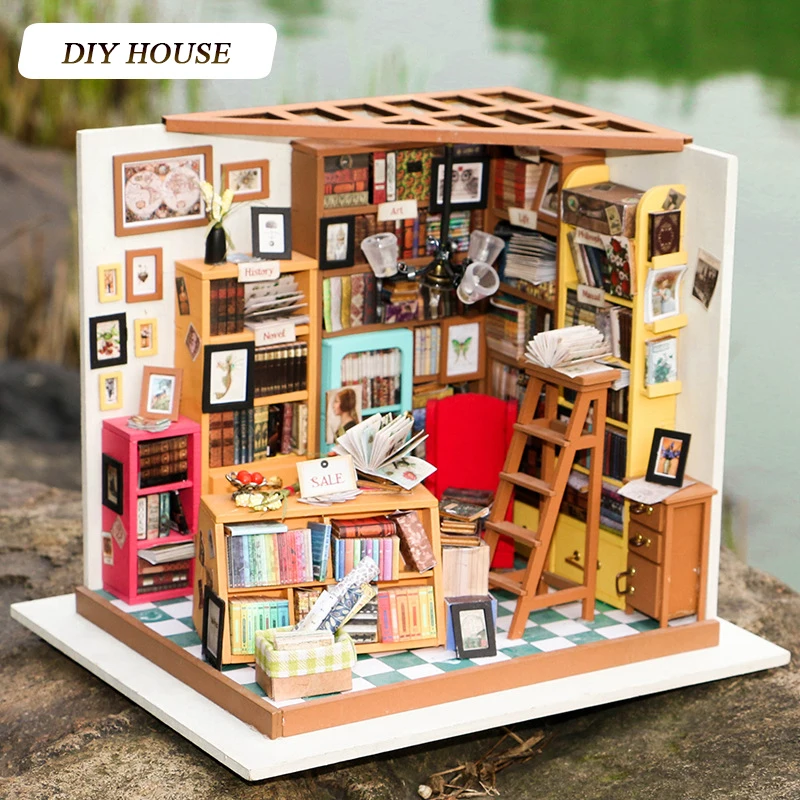 

DIY Miniature Doll House With 3D Furnitures Wooden Dollhouse Handmade Toys Gift For Kids Sam's Bookstore DG102 #E