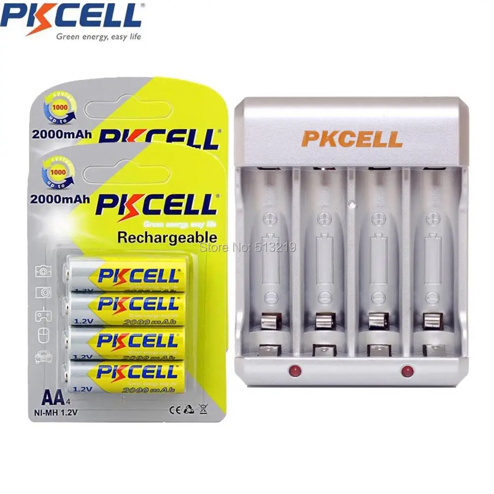 

8Pcs/2Card 2000mAh AA Rechargeable NIMH Battery and 4slot EU/US Plug Charger For 2or4pcs AA/AAA NIMH/NICD Rechargeable Batteria