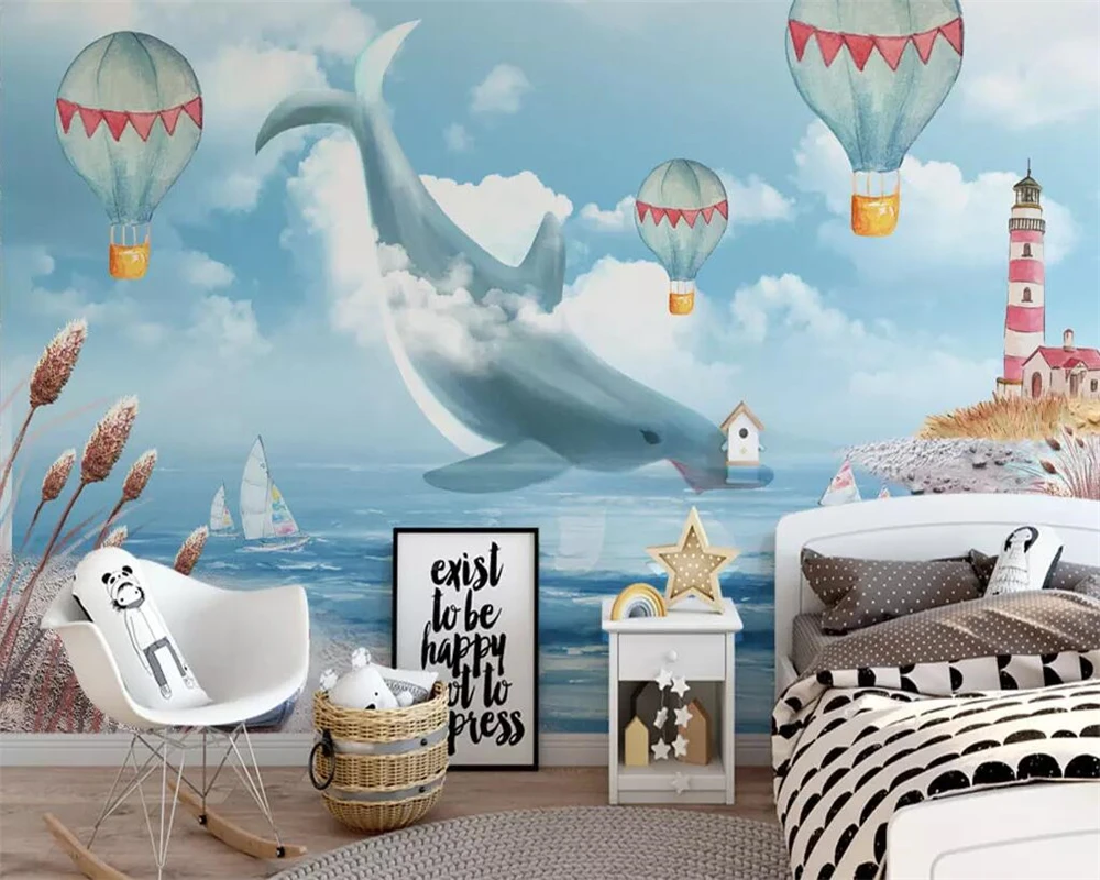 

Beibehang Mural wallpaper ocean whale children room background wall living room bedroom TV background decoration 3d wallpaper