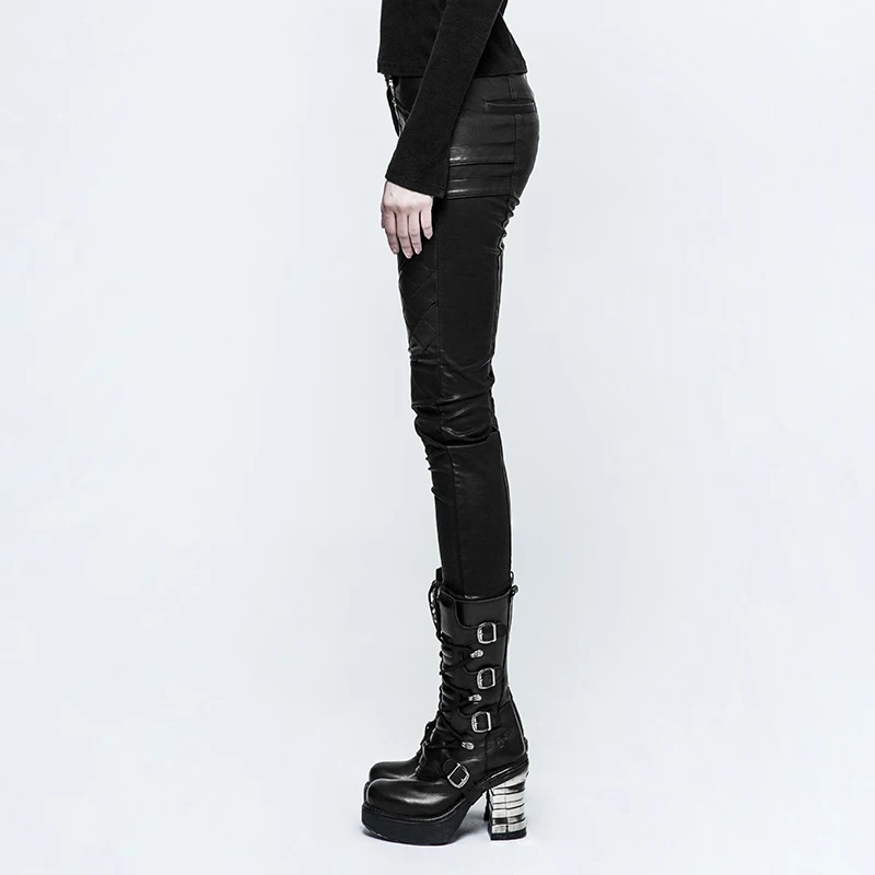 Женские брюки в стиле панк рок с заклепками из искусственной кожи клетку модные