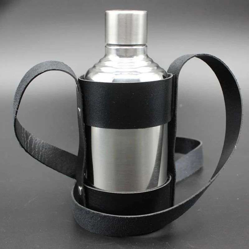 500ML Stainless Steel Hip Flask Alcohol Leather Beer Flagon Portable