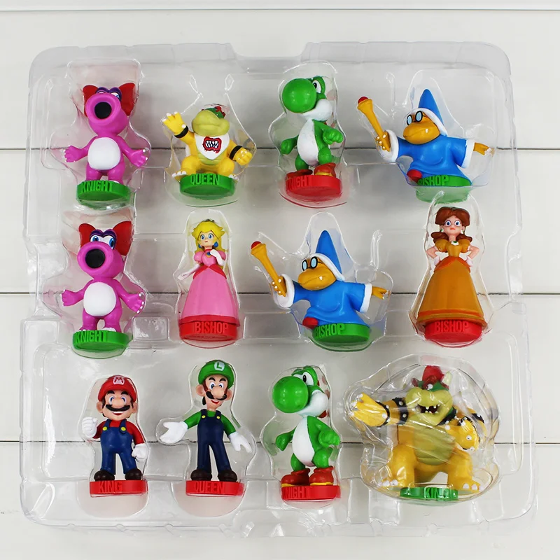 Super Mario Bros Chess PVC Action Figures Toys 3.5-7cm Kids Toy Gifts With Color Box
