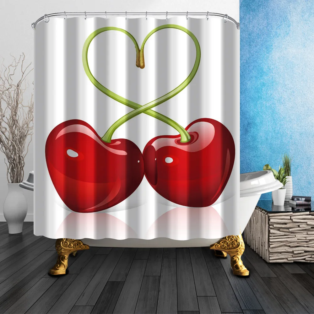 Red Cherry Heart Love Shower Curtain Rabbit White Bathroom Mildew