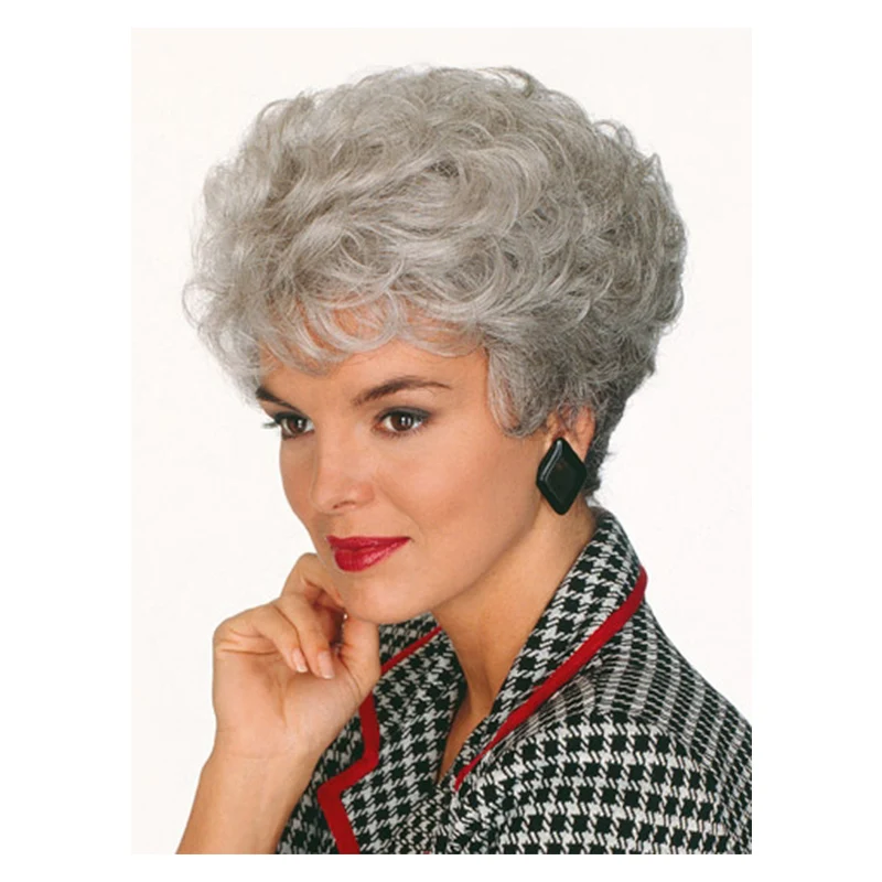 Women Short Grey Synthetic Hair Wig Natural Hair Silver Gray