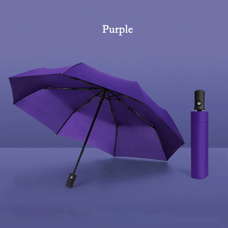 Как дождь полностью автоматический зонтик женский ветрозащитный 8 ребра сильные Зонты Дождь для женщин мужчин бизнес Дождливый Солнечный зонтик UBY03 - Цвет: Фиолетовый