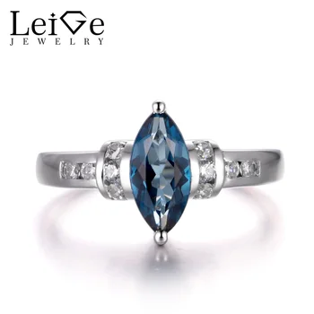 

LeiGe Jewelry Genuine London Blue Topaz Rings November Birthstone Rings Marquise Cut Blue Stone 925 Sterling Silver Gift for Her