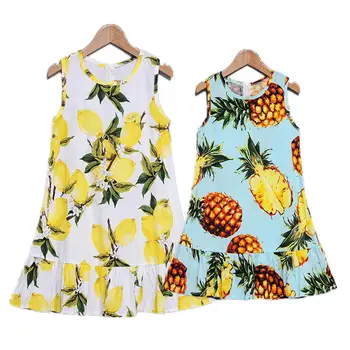

Summer Family Matching Clothes Printing Pineapple Lemon Fruit Mommy And Me Clothes Mama And Daughter Dress Mere Fille Outfits