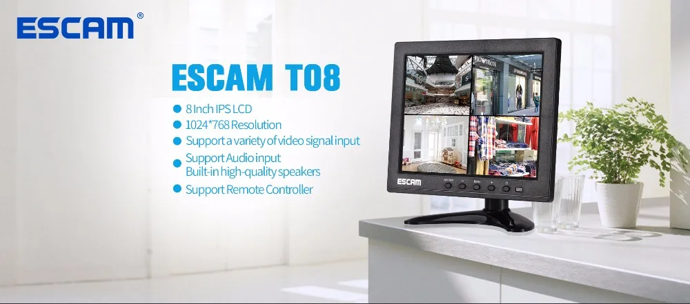 ESCAM T08 8 дюймов TFT lcd 1024x768 монитор с VGA HDMI AV BNC USB для ПК CCTV камеры безопасности