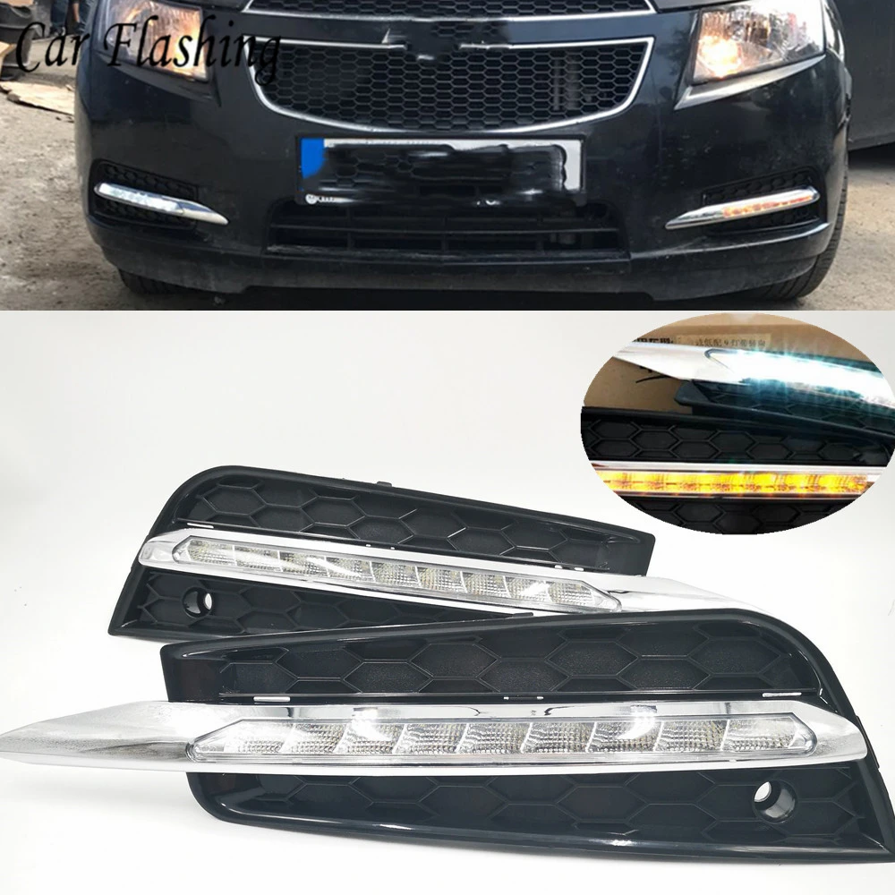 

Car Flashing 1 set for chevrolet cruze 2009 2010 2011 2012 2013 2014 LED DRL Driving Daytime Running Light lamp with turn signal