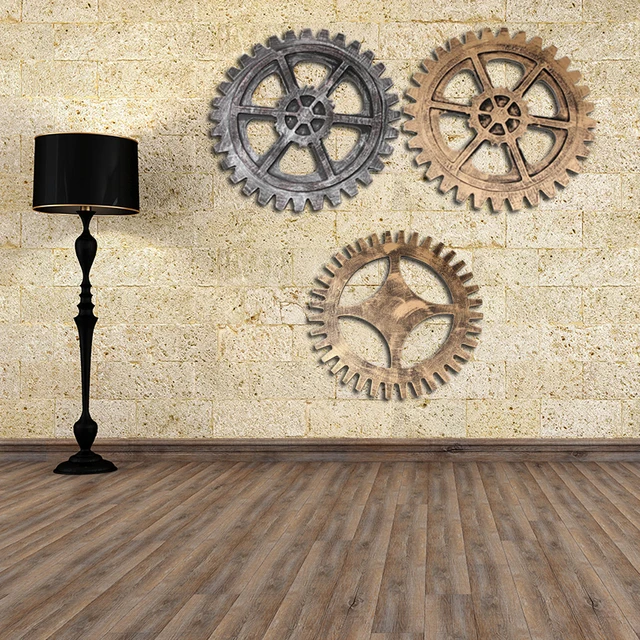 3d creative design wooden gear wall stickers home decor living room