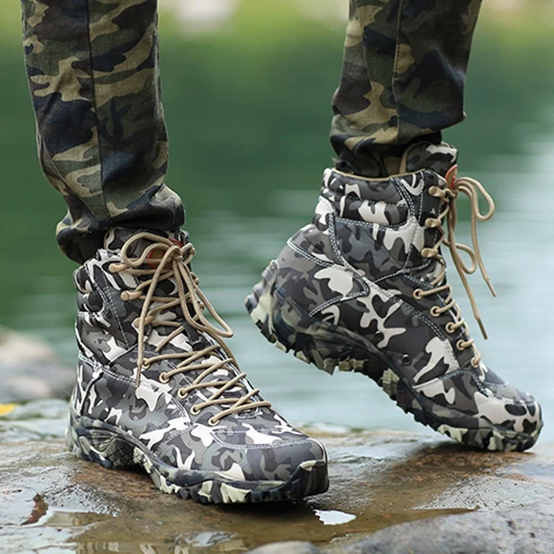 Мужские тактические военные камуфляжные Сапоги водонепроницаемые Нескользящие походные мужские альпинистские походные ботинки - Цвет: camouflage