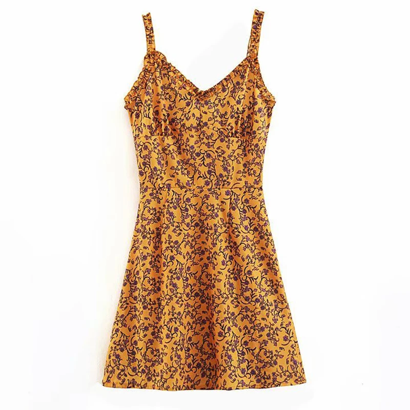 Women's Clothing Dress 2019 Printed Sling Lace V-Neck Slim Thin Dress Ms Summer Street Sexy Leisure Temperament Clothing