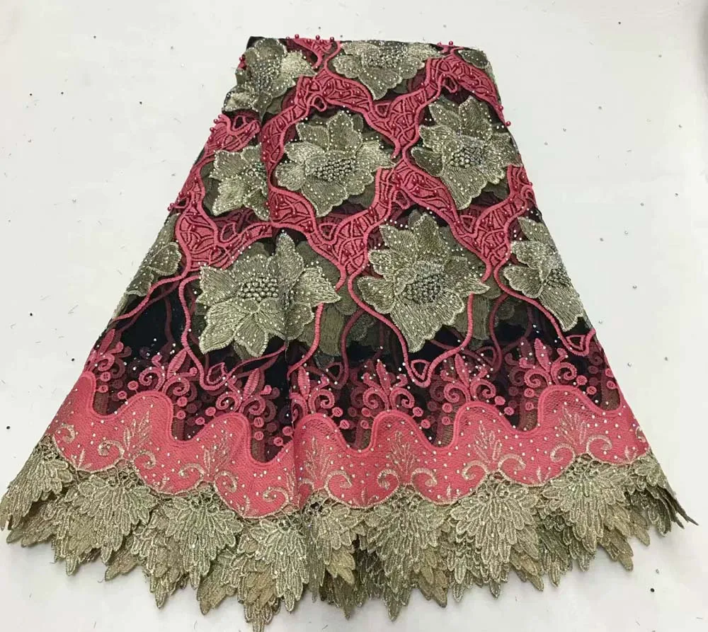 

2018 Latest gold thread French African Lace Fabric High Quality Nigerian Embroidered Tulle Lace Fabrics For Wedding Dress