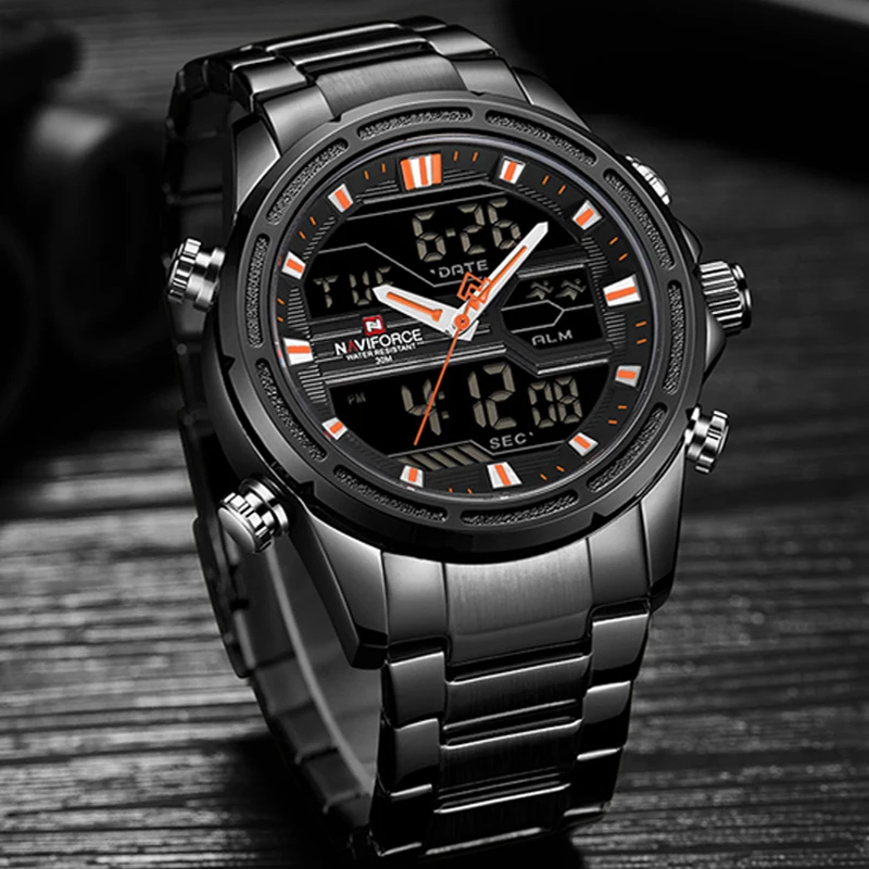 

Naviforce LED Analog Digital Military cool mens Watch Steel Stainless Quartz Male Clock relogios Sport Fashion MENS Watch9138