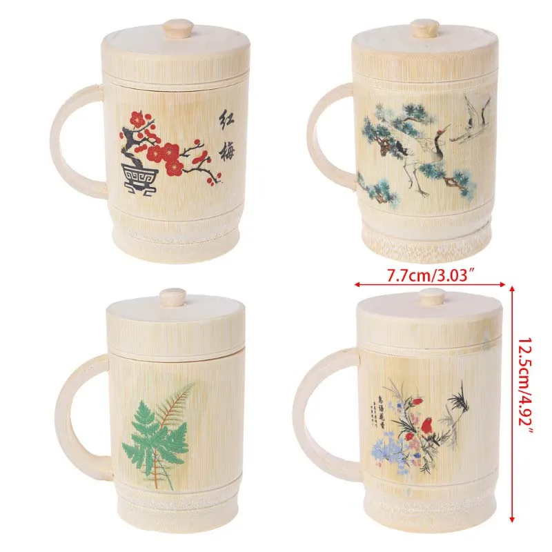 Традиционная китайская живопись ручной работы Природный бамбук, чашка с крышкой набор для чайной воды кухня случайные цвета - Цвет: Random Colors