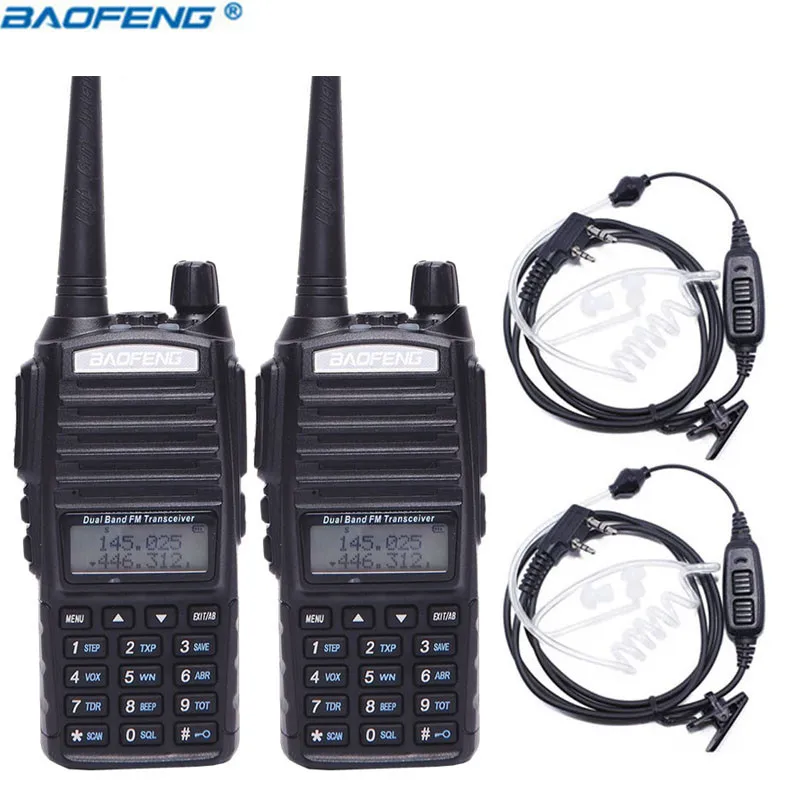 2 шт. Baofeng UV-82 Plus vhf/uhf 8 Вт портативная рация CB трансивер любительский 2 способ радио обновление UV 82+ акустическая гарнитура - Цвет: black