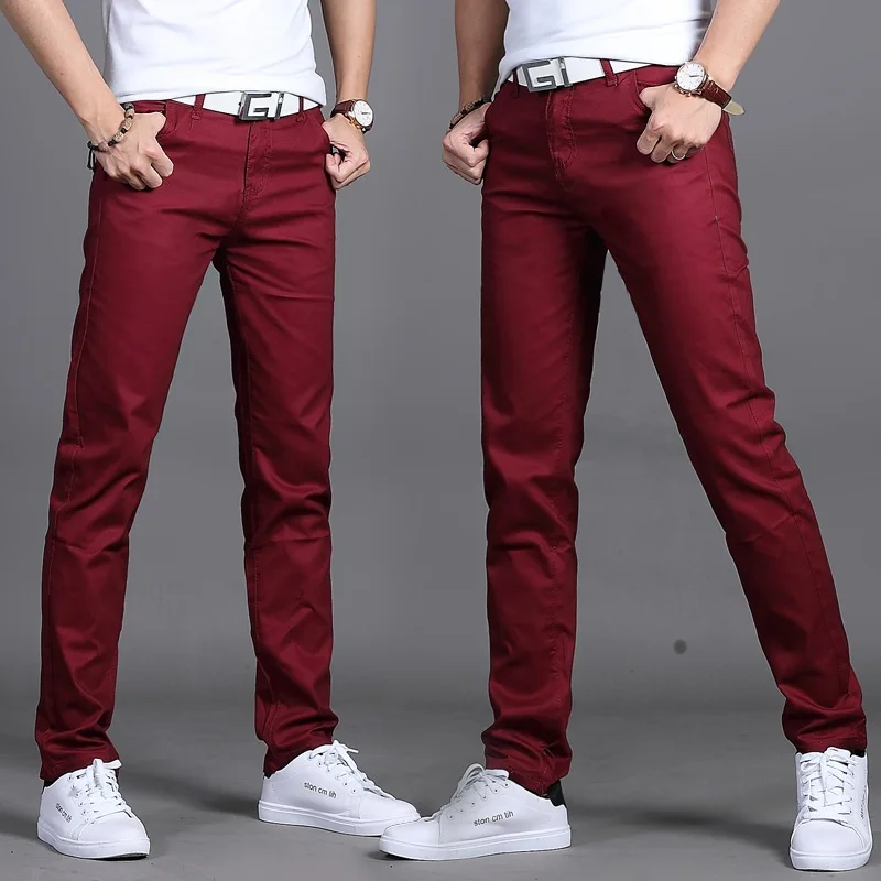 Wine red pants GEJIAN мужские брюки s летние модные брендовые повседневные брюки тонкие прямые Стрейчевые брюки сплошного размера плюс мужские брюки - Цвет: Wine red pants