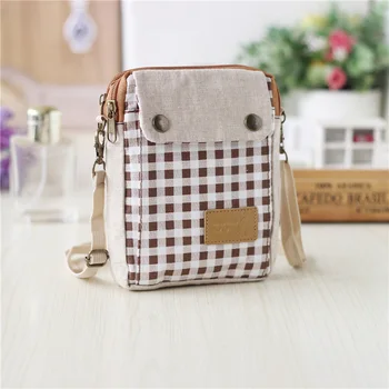 

Women cotton plaid coin purse change wallet ladies crossbody money bag female handbag phone pouches carteiras feminina for girls