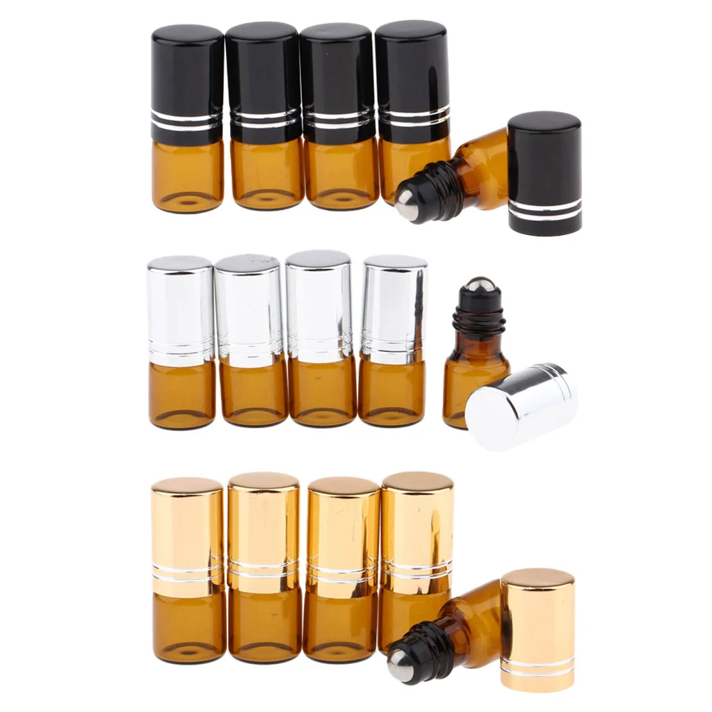 15 Pcs 2ML Empty Glass Essential Oil Perfume Roller Ball Bottles Cases Holder