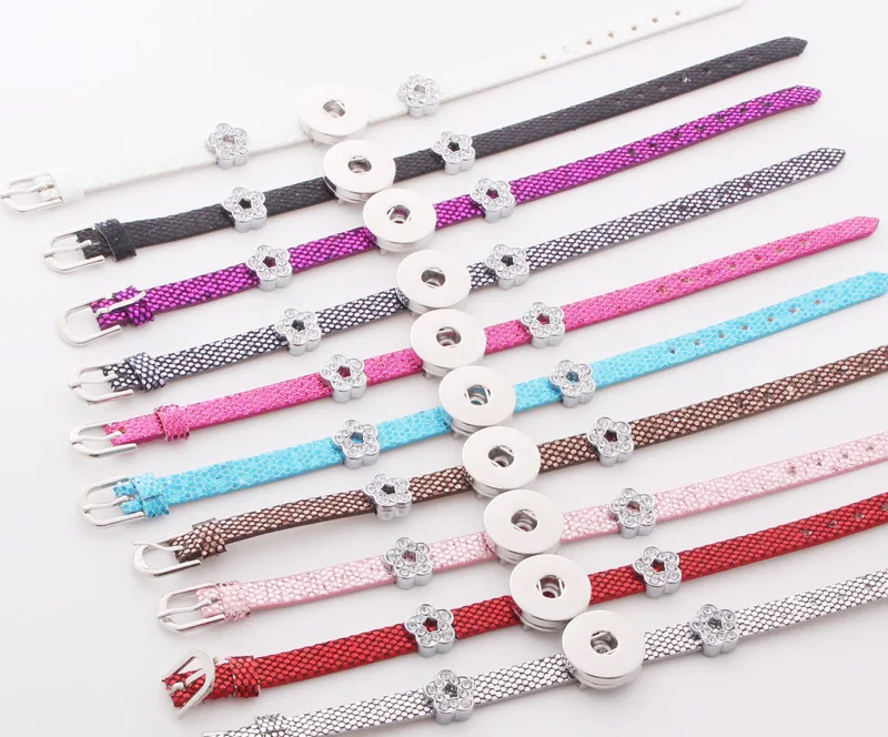 Interchangeable Snap Jewelry PU Leather Rhinestone Flower Charms