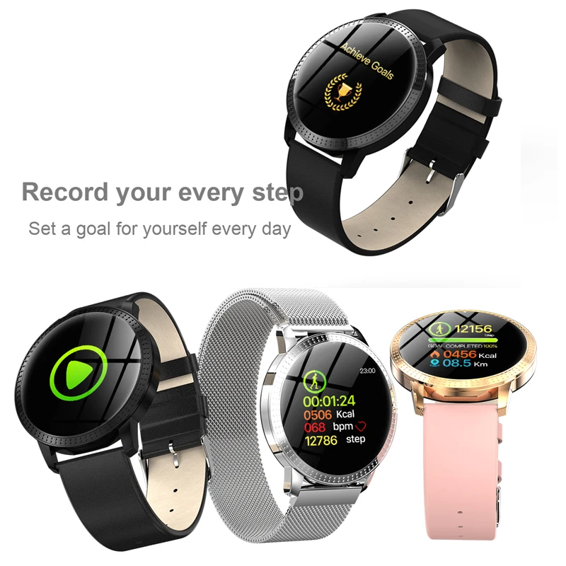 CF18 1.22 Inch Smart Watch Waterproof IP67 Blood Pressure Monitoring Metal Starp Multi Sport Modes SmartWatch Women Band