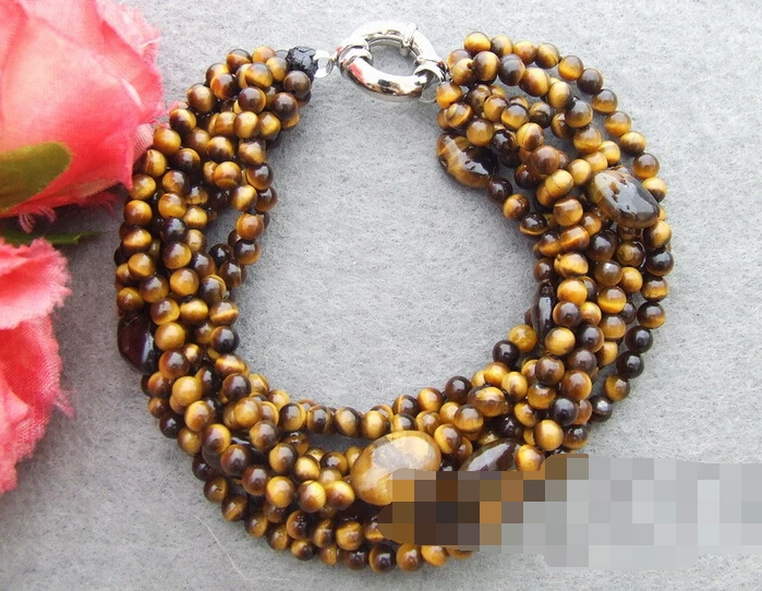 

free shipping 13320 Natural 9Strands 4mm Tiger Eye Bracelet