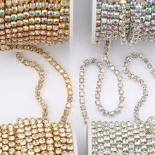 1Yard 10Yards/rouleau SS6-SS16 paillettes cristal strass chaîne à coudre colle pour vêtements bricolage vêtement accessoires garniture coupe chaîne