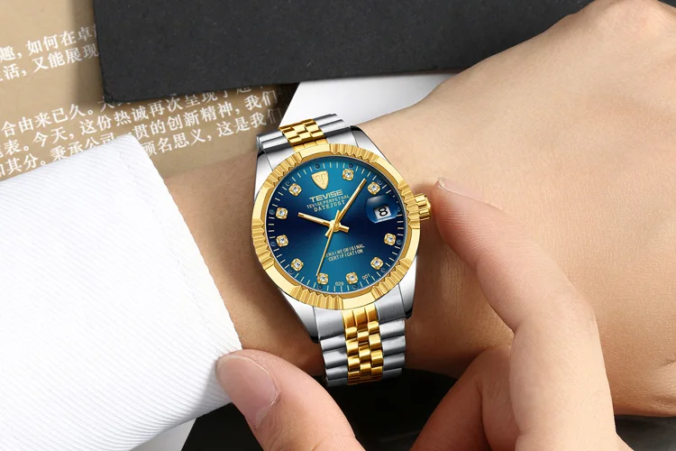 Мужские часы TEVISE 629, автоматические часы, водонепроницаемые деловые механические мужские часы с датой, бриллиантовые светящиеся наручные часы
