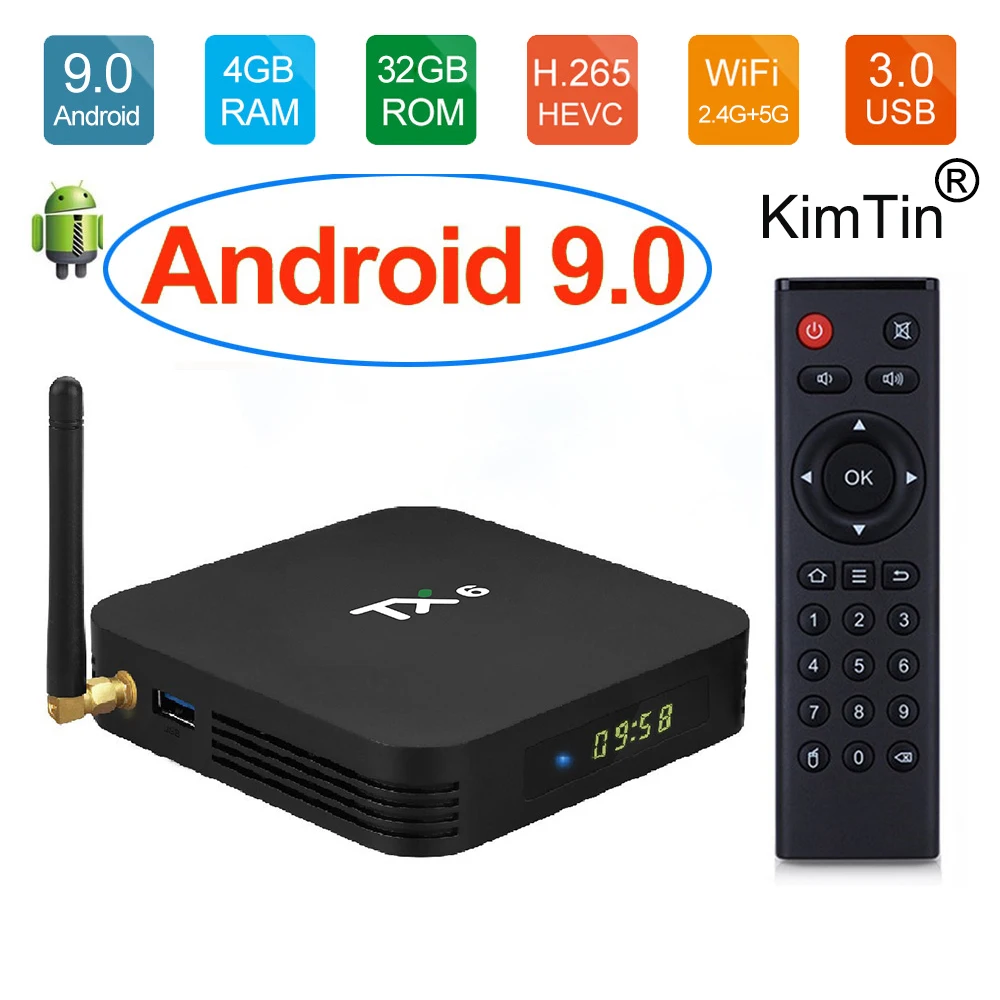 KimTin TX6 Android 7,1 ТВ коробка 4G 32 г Allwinner H6 Quad core 2. 4G + 5 г Двойной Wifi BT 4,1 Декодер каналов кабельного телевидения 4 K HD H.265 Smart Media Player