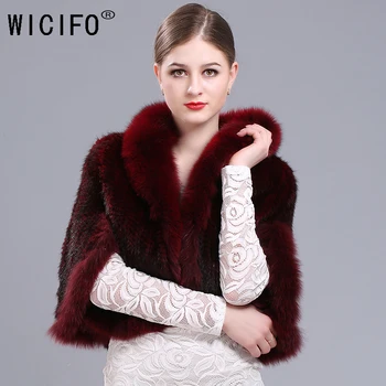 

2019 Wucifo Luxury Women's Genuine Real Knitted mink Fur Scarves with Lady Wraps Autumn Winter Women fox Fur Shawls