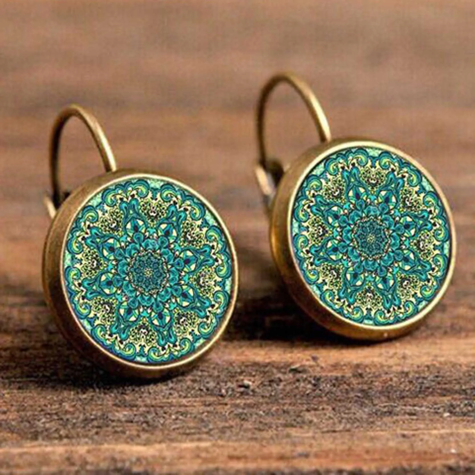 Fashion Charm Mandala Art Picture Earrings Henna Crystal Earrings Yoga Om Symbol Zen Buddhism Glass Earrings for Women Jewelry - Окраска металла: 5