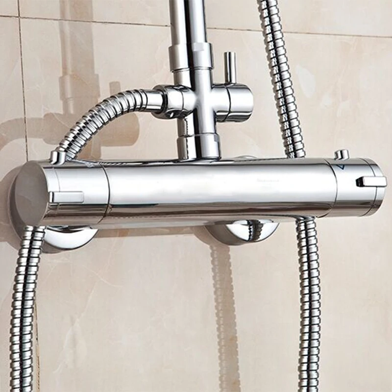 quyanre chrome thermostatic shower faucets set rainfall ultrathin shower head 2-way thermostatic mixer bathroom shower kit1