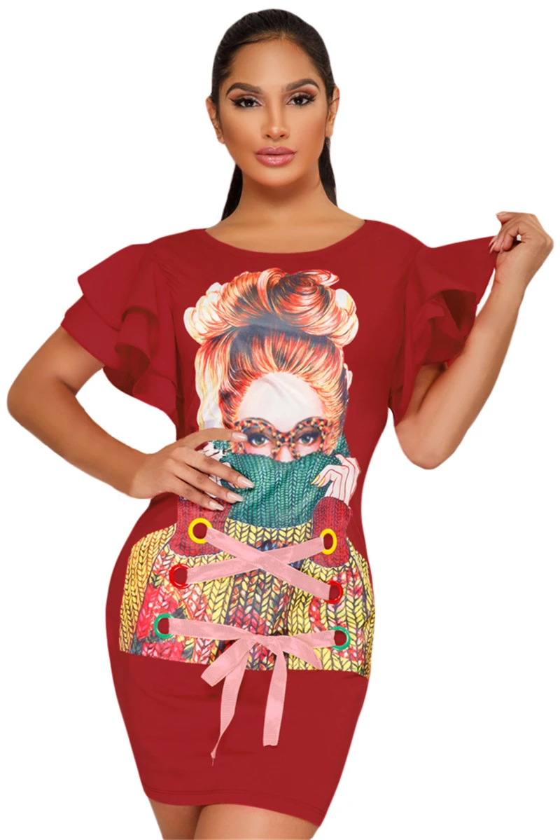 Ruffle-Sleeves-Graphic-T-shirt-Dress-in-Red-LC220248-3-1