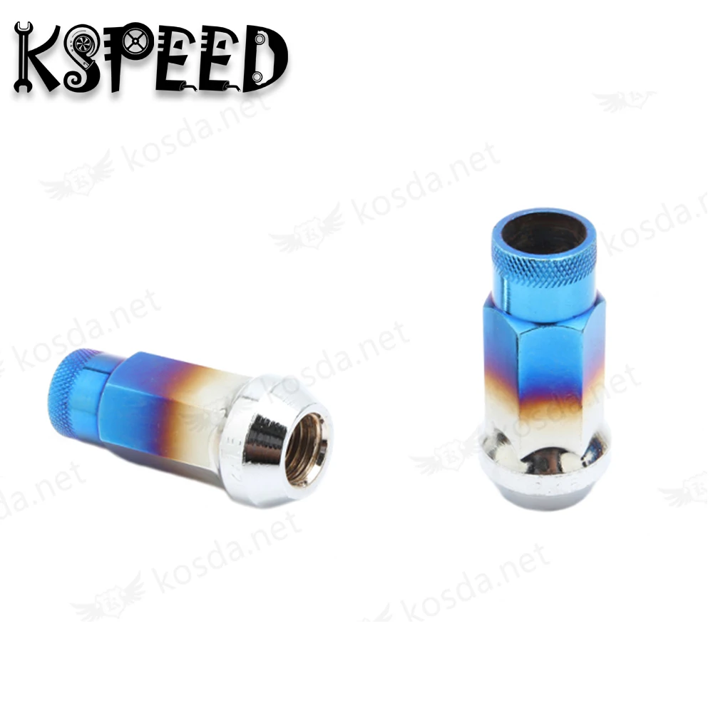 Car Steel Titanium Blue Wheel Nuts M12x1.5 Open Ended Racing Lug