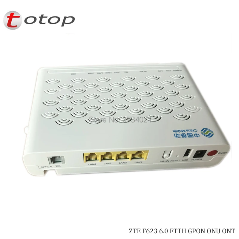 100 шт. Бесплатная доставка оригинальный zte F623 GPON ONU ONT с 1GE + 3FE + 1TEL + USB + wifi с китайским мобильным логотипом, английская прошивка