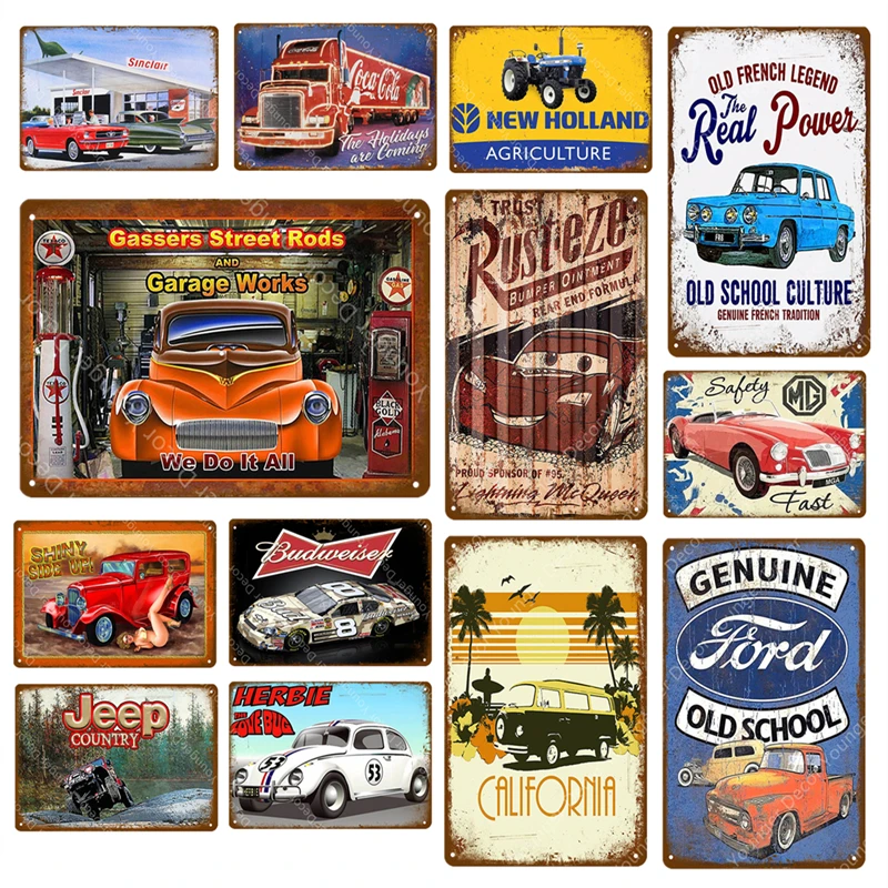 

Gassers Street Rods Car Signs MG Ford Jeep Vintage Metal Poster Pub Bar Club Garage Hotel Wall Decor Art Painting Kraft