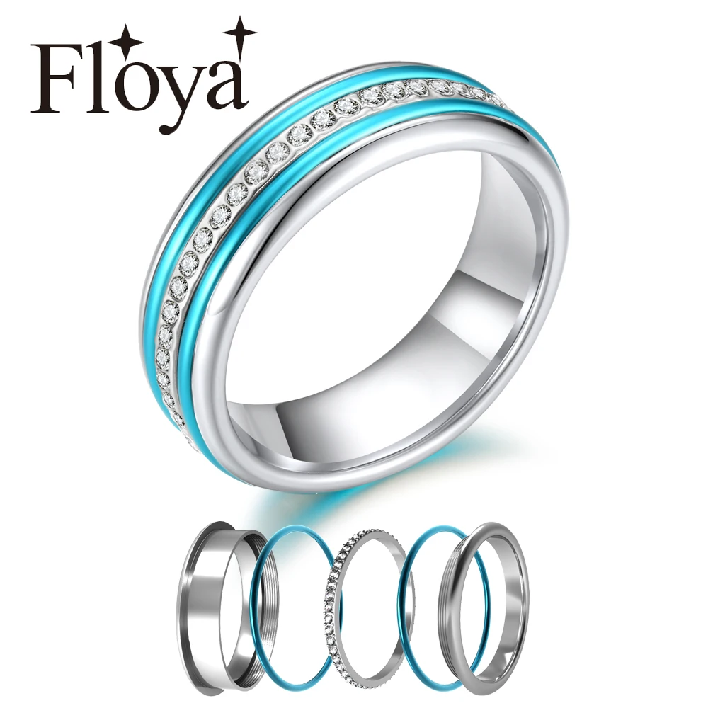 

Floya CZ Cuff Rings Women Stackable Band Ring Statement Minimalist Interchangeable Accessories Jewelry Stainless Steel Ring