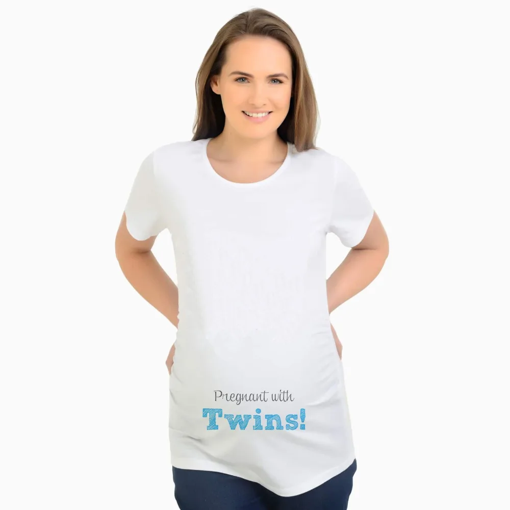 Футболка для беременных с короткими рукавами, милые детские футболки с надписью «близнецы» для беременных, летняя повседневная одежда для мам