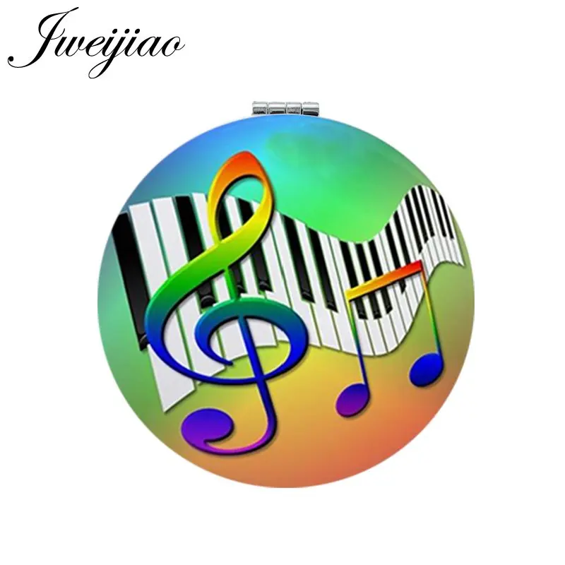 

JWEIJIAO Colorful Musical Note Round Pocket Mirror Beautiful Paino Keyboard PU Leather Folding Compact Makeup Mirrors espejo