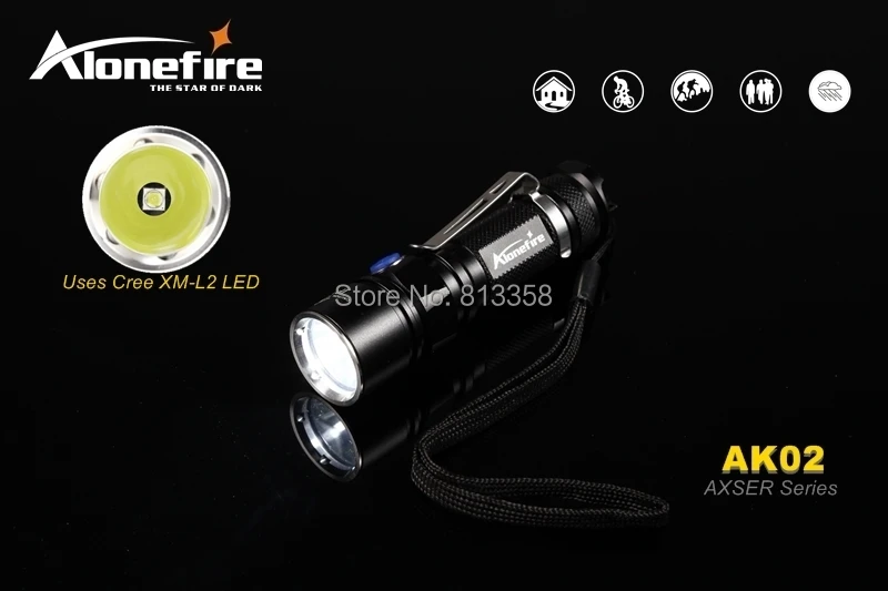 Бесплатная доставка alonefire классический ak02 axser серии CREE XM-L2 LED 3 режима Легкий Мини светодиодный фонарик